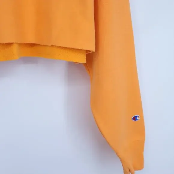 CHAMPION Reverse Weave Cropped Sweatshirt Orange Pullover Crew Neck Women's L - Picture 6 of 12